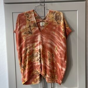 Anthropologie Tina Jo Tie Dyed Silk Tunic V Cut Shirt Small NWT Boho Coastal